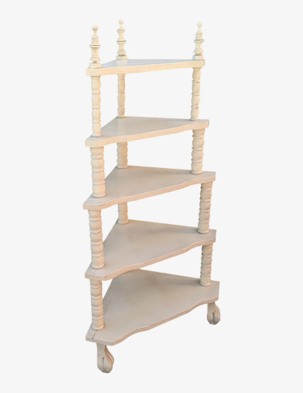 Vintage Cream Painted Distressed What Not Corner Display Shelf - image 0