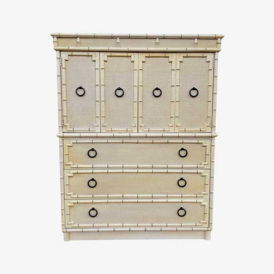 SOLD Vintage Chinoiserie Armoire Dresser by Drexel Kensington with Faux Bamboo & Rattan - Hollywood Regency Asian Omega Style Furniture - image 0
