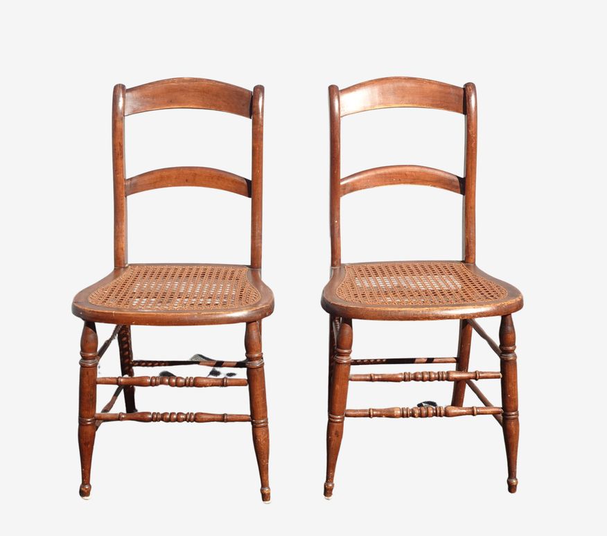 Pair of Vintage French Country Brown Cane Side Chairs - image 0