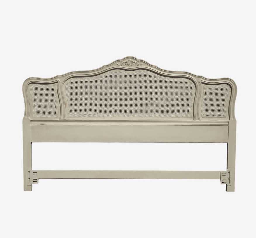Vintage French Louis XVI Style White Cane King Rococo Headboard - image 0