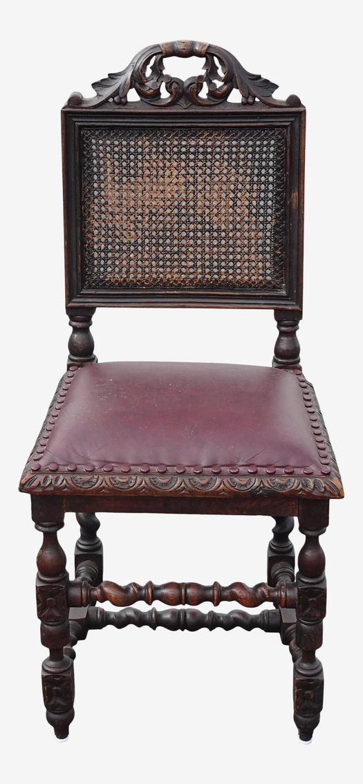 Vintage Spanish Style Cane Back Barley Twist Burgundy Accent Chair - image 0