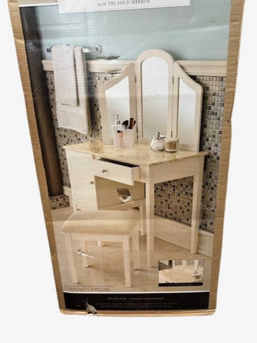 New In Box Darlington White Vanity w Tri Fold Mirror & Bench EK221-129 - image 0