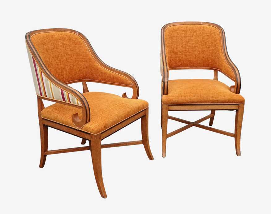 Pair of William Switzer Fine Furniture Orange Stripped Arm Chairs - image 0