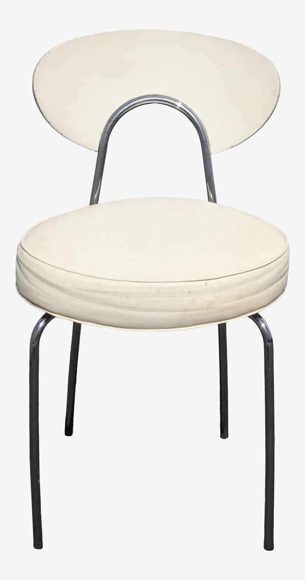 Vintage Mid Century Modern White Chrome Side Chair Vanity Chair - image 0