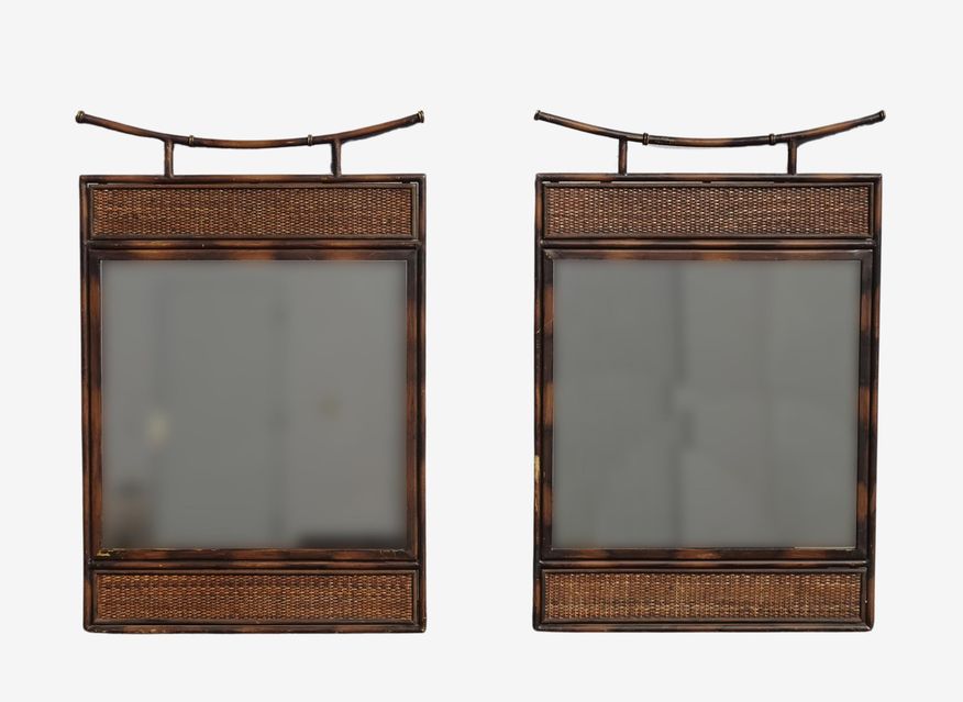 Pair of Oriental Asian Brown Wall Mantle Mirror - image 0