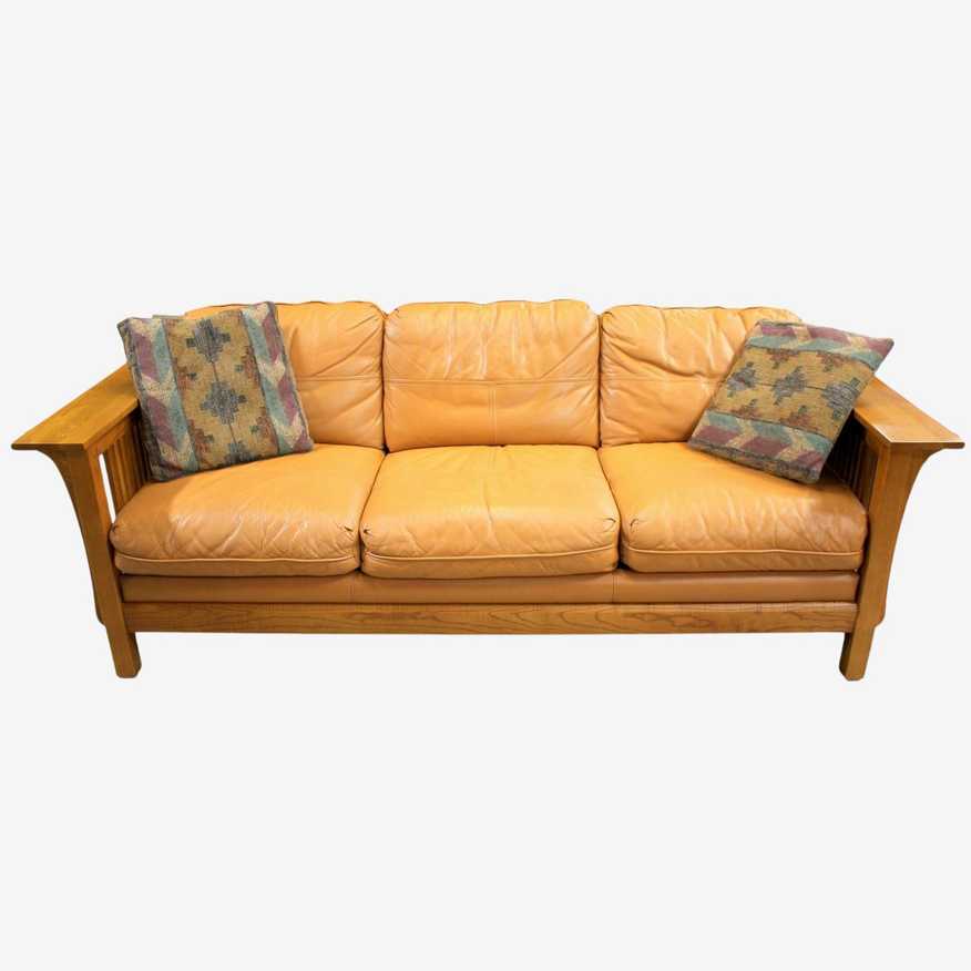 Bassett Mission Style Leather & Wood Sofa - image 0