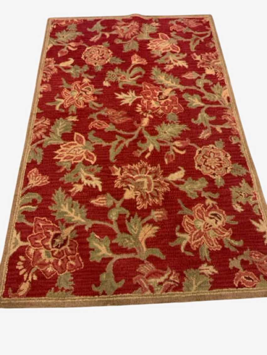 8 X 5 Pottery Barn Red And Green Floral Wool Rug AS IS - image 0