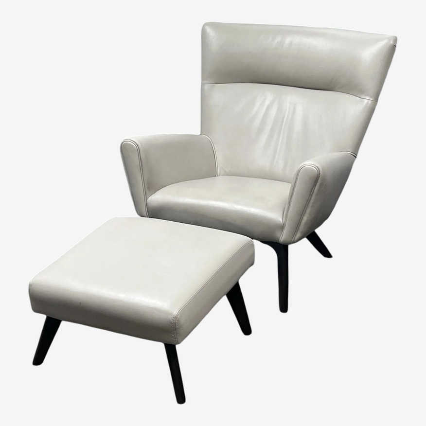 Room & Board Boden Vento Gray Leather Lounge Chair + Ottoman, Set - image 0