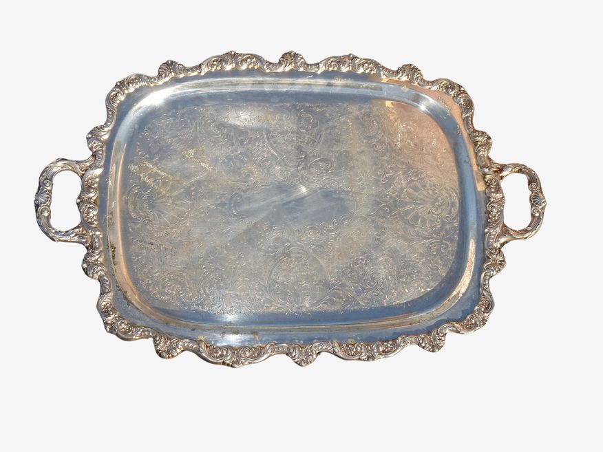 Vintage Rustic Silver Plated Platter Serving Tray - image 0