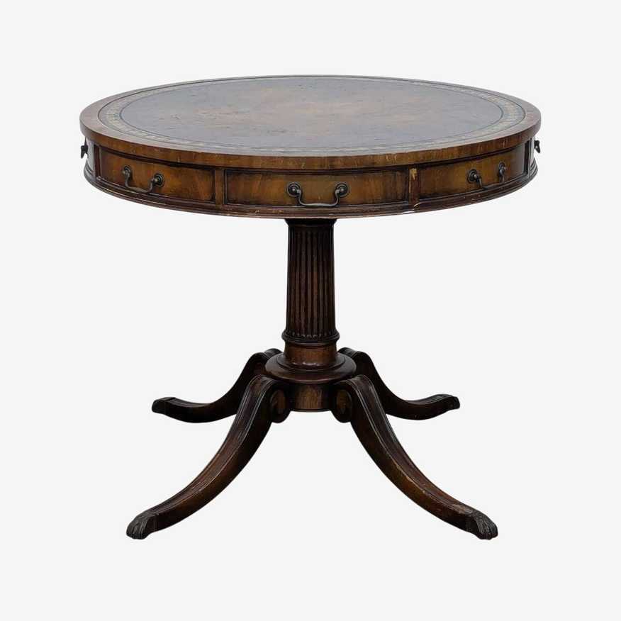 Vintage Leather Top Drum Table - image 0