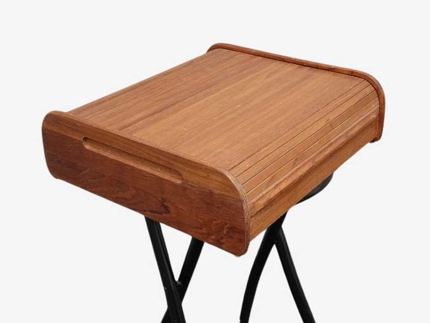 Vintage Mid Century Modern Table Top Filing Cabinet w Tambour Sliding Door - image 0