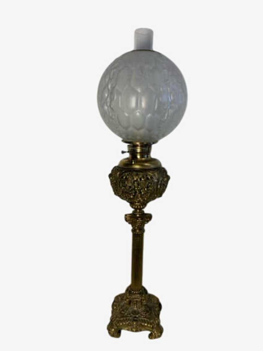 Antique Brass Filigree Banquet Lamp - image 0