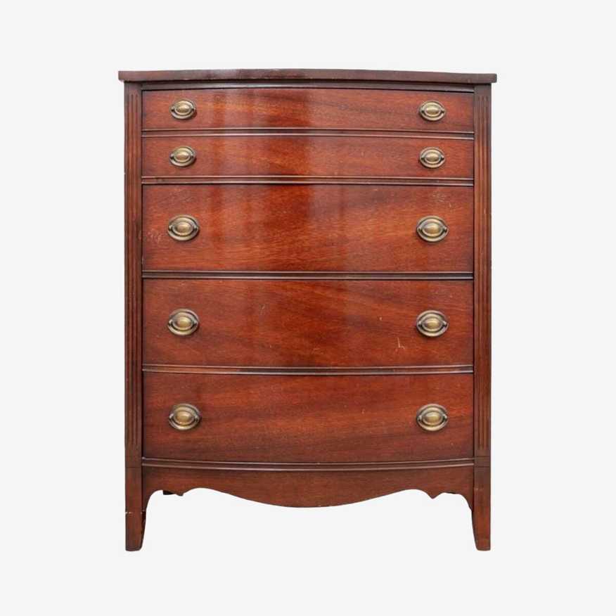 Mahogany Chest by Dixie - Vintage Bow Front Tall Dresser with 4 Drawers Wood Traditional Federal Duncan Phyfe Style Furniture - image 0