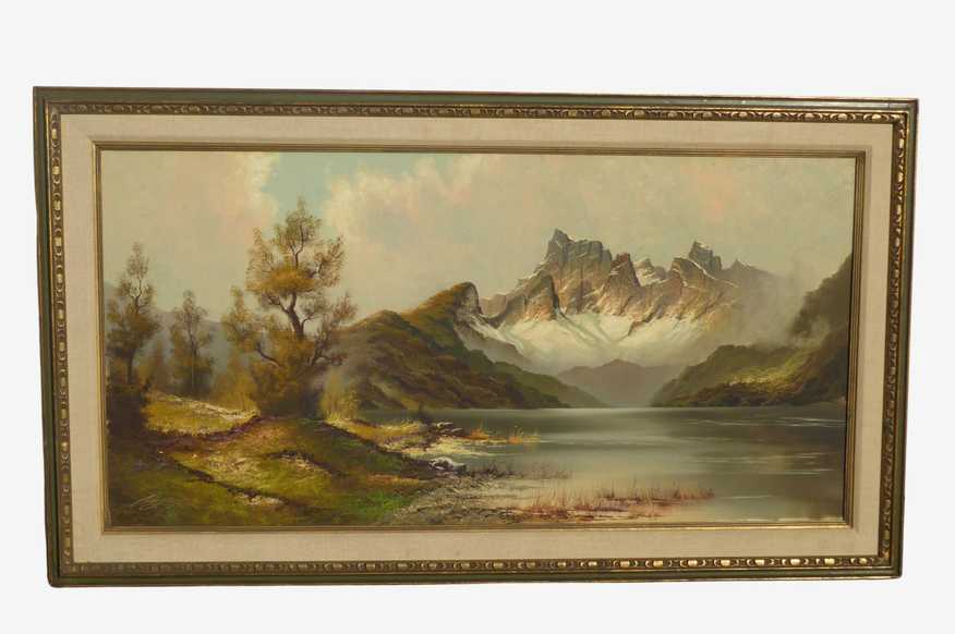 Original Vintage Oil on Canvas Mountain Lake Picture Painting by Martin Wijmer - image 0