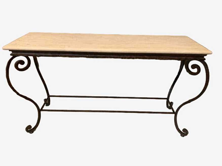 Wrought Iron Console With Travertine Top - image 0