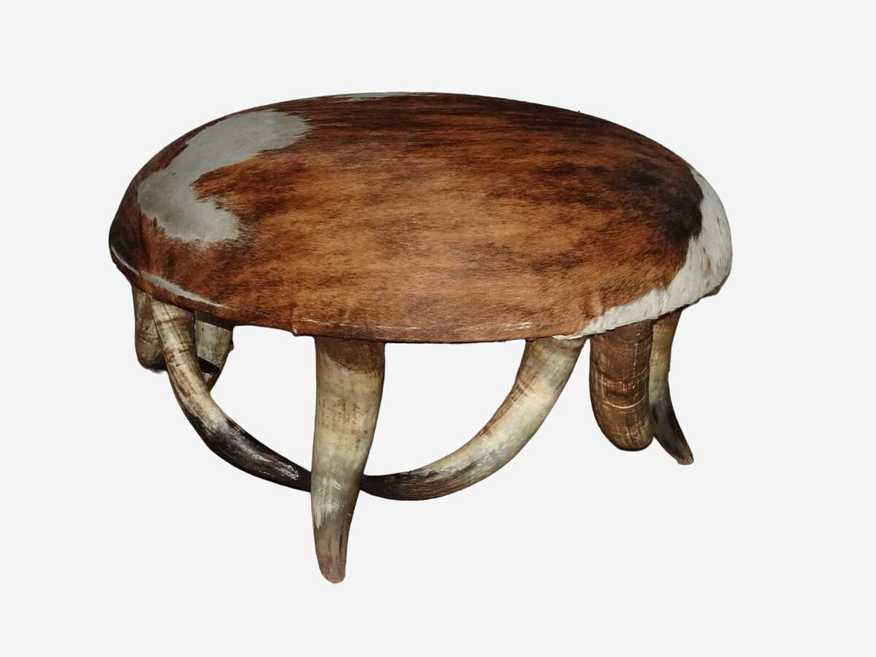 Large Oversized Vintage Western Theme Steer Horn Cowhide Ottoman ~ Coffee Table - image 0