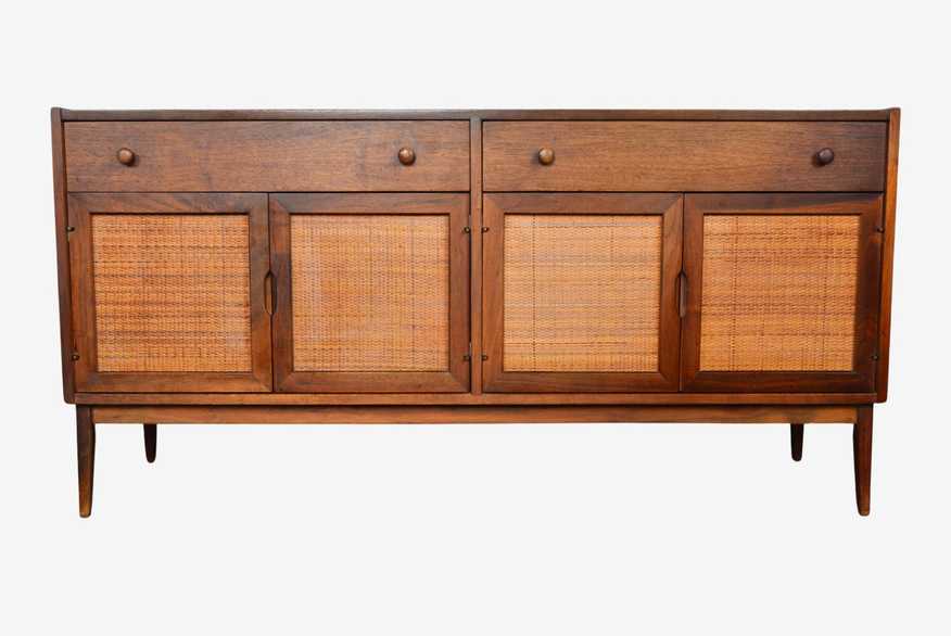 Walnut + Cane Mid Century Modern Credenza - Kashew