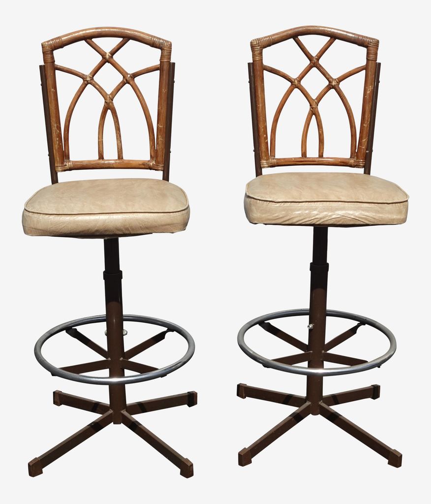Vintage Mid Century Modern Bamboo & Metal Swivel Barstools Bar Stools - a Pair - image 0