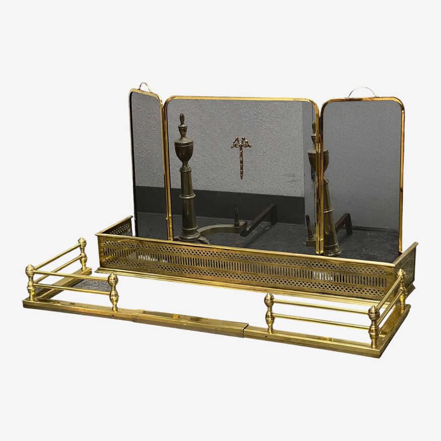 Vintage Brass Fireplace Accessories, Set of Five - image 0