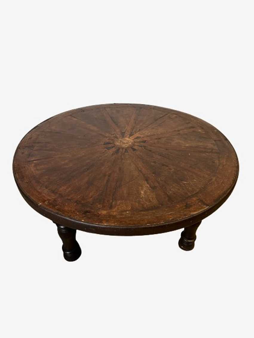 Antique Wagon Wheel Wooden Round Coffee Table - image 0