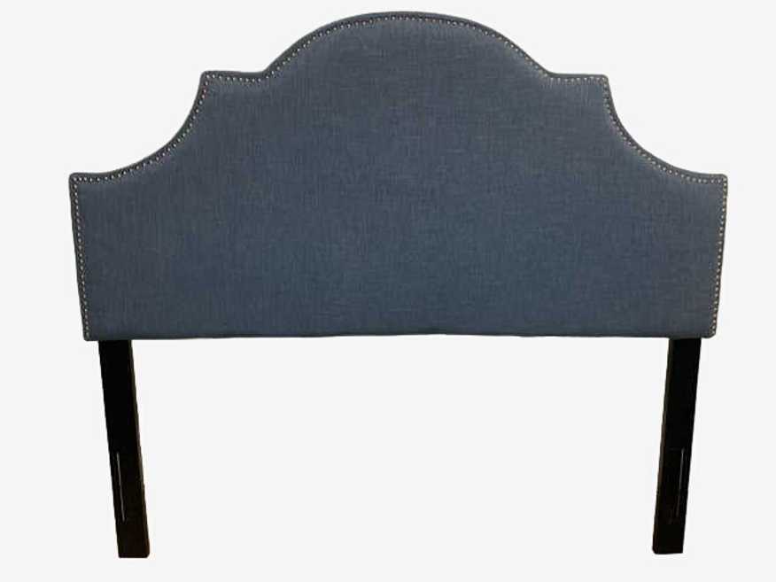 Full Blue Upholstered Headboard With Nailheads - image 0