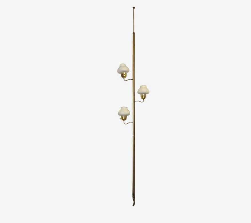 Vintage Mid Century Modern White 3 Light Tension Pole Lamp Floor to Ceiling - image 0