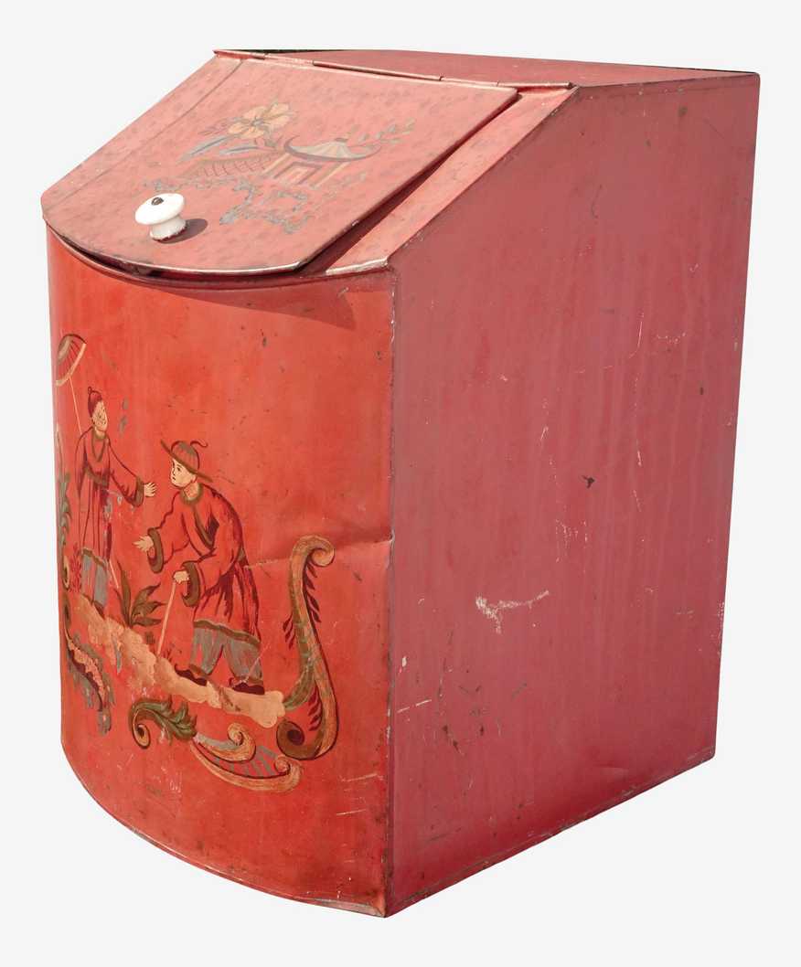 Large Vintage General Store Storage Coffee Bin Tin ~ Paint Oriental Asian Design - image 0