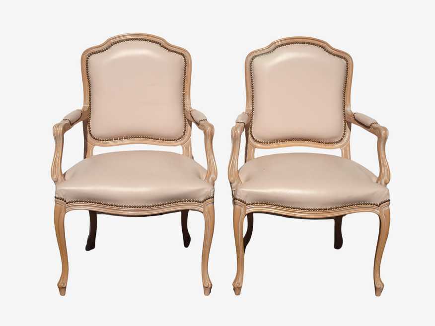 Pair Vintage French Country Leather Accent Chairs by Chateau D'AX Spa Made Italy - image 0