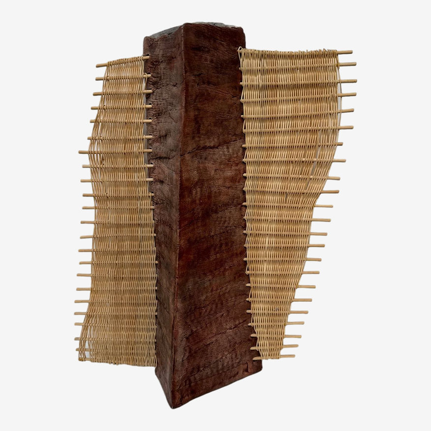 Late 20th Century Pierced Ceramic + Woven Rattan Vessel - image 0