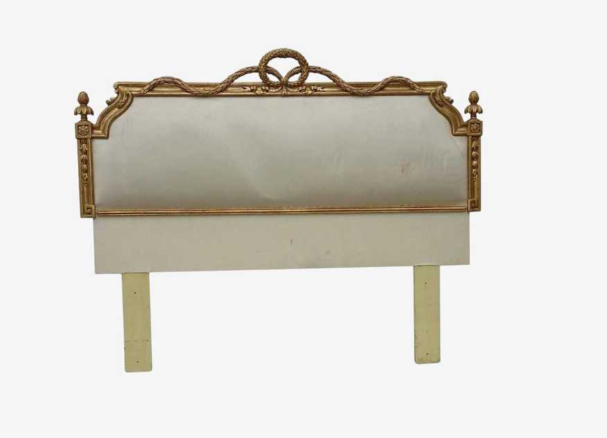 French 19th Century Style Louis XVI Gold Gilt White Tufted Queen Headboard - image 0