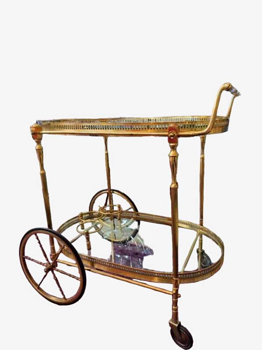 MCM Hollywood-Regency Maison Jansen Style Brass & Glass Bar Cart - image 0
