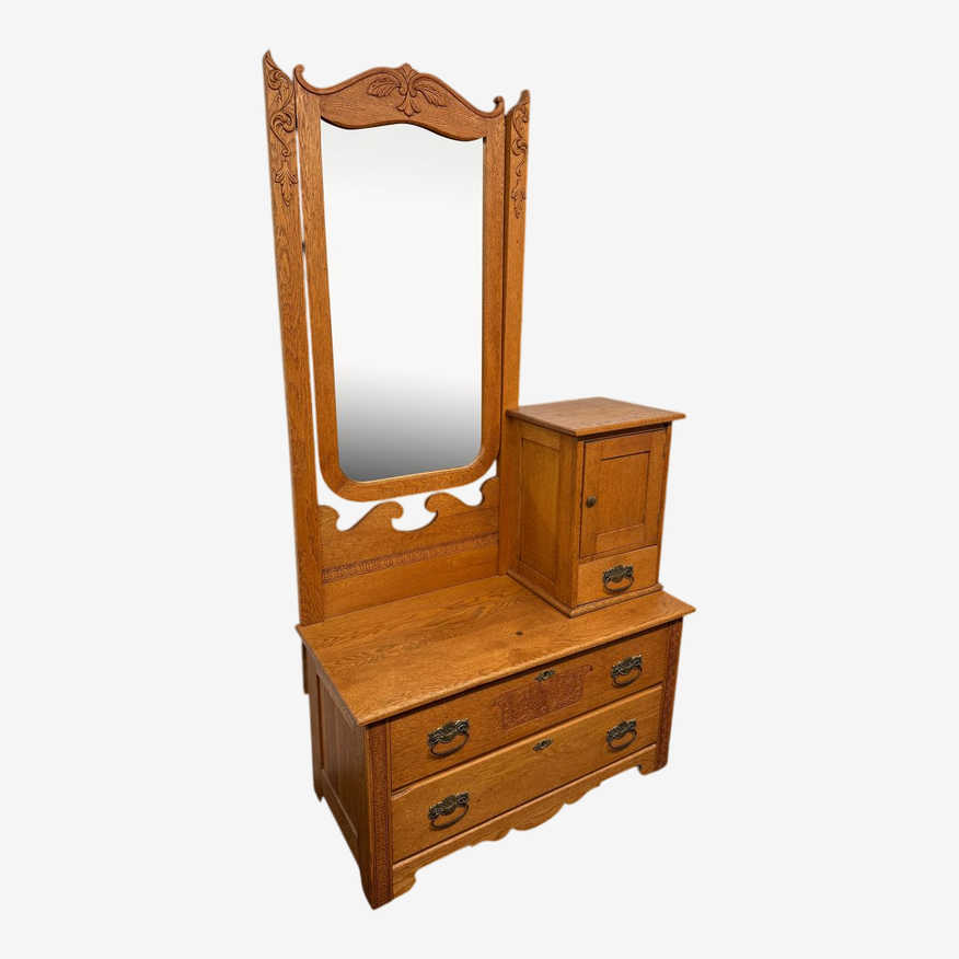 Vintage Victorian Style Oak Hat Box Dresser + Mirror - image 0