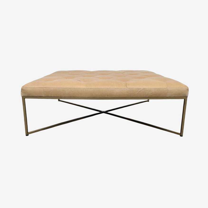 Transitional Tan Leather Square Ottoman with Tufting - image 0