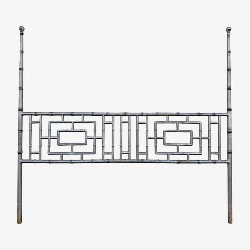 Chinese Chippendale King Headboard - Vintage Faux Bamboo Metal Post Hollywood Regency Palm Beach Chinoiserie Style - image 0