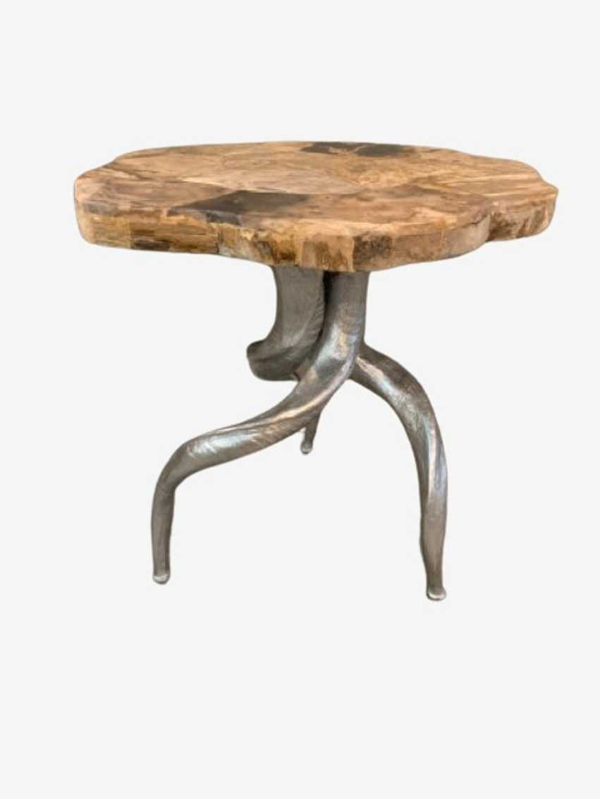 Lexington Metal Antler Base With Petrified Wood Top Valance Spot Table - image 0