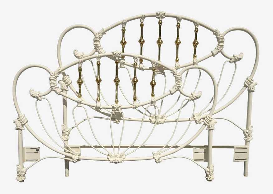 Vintage French Elliott's Designs White Iron Queen Headboard & Footboard - image 0