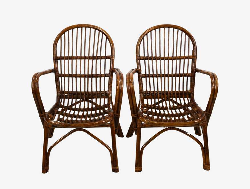 Destinctive Set of 2 Vintage Rattan Accent Armchairs in Very Good Original Condition with Floral Cushions - image 0