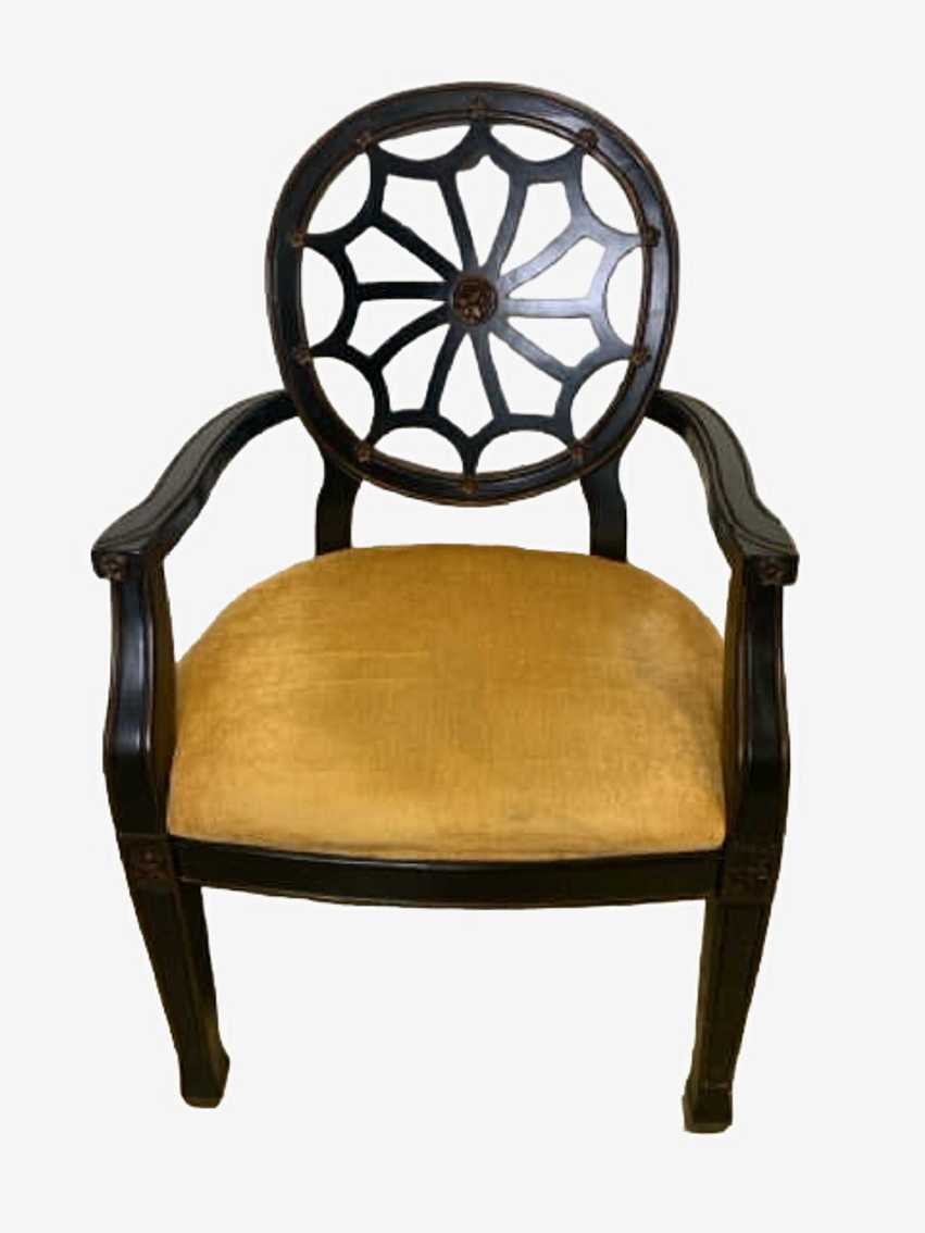 Dark Wood Web Back Armchair with Gold Velvet Seat - image 0