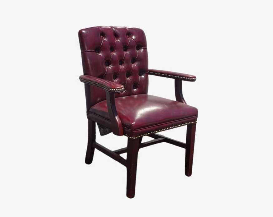 Vintage French Country Tufted Burgundy Vinyl Cigar Chair w Decorative Nails - image 0