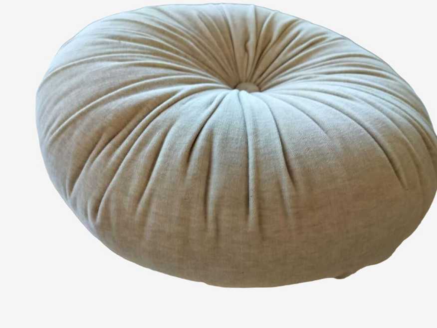 West Elm Classic Cotton Velvet Tufted Round Pillow- Ivory - image 0