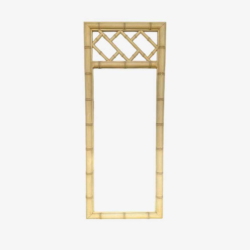 Chinese Chippendale Mirror 48x19 LOCAL PICKUP Vintage Dixie Aloha Creamy Faux Bamboo Coastal Hollywood Regency Boho Chic Chinoiserie Narrow - image 0