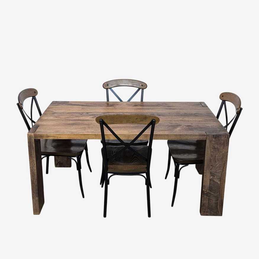CB2 Blox Dining Table with 4 Industrial X Back Chairs - image 0