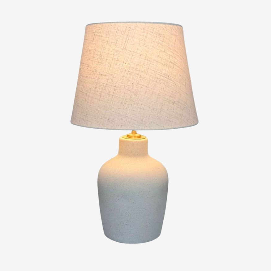 Classic Speckled White Ceramic Lamp with Shade - image 0