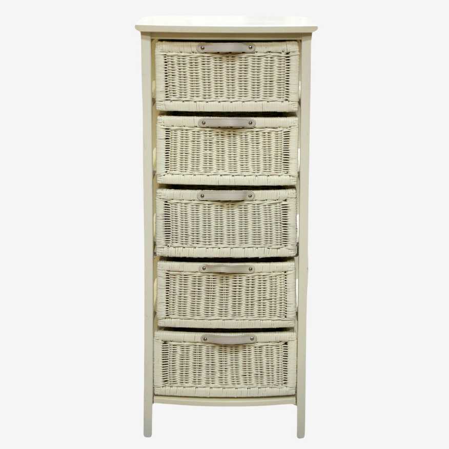 White Wicker Narrow Chest of Drawers - image 0