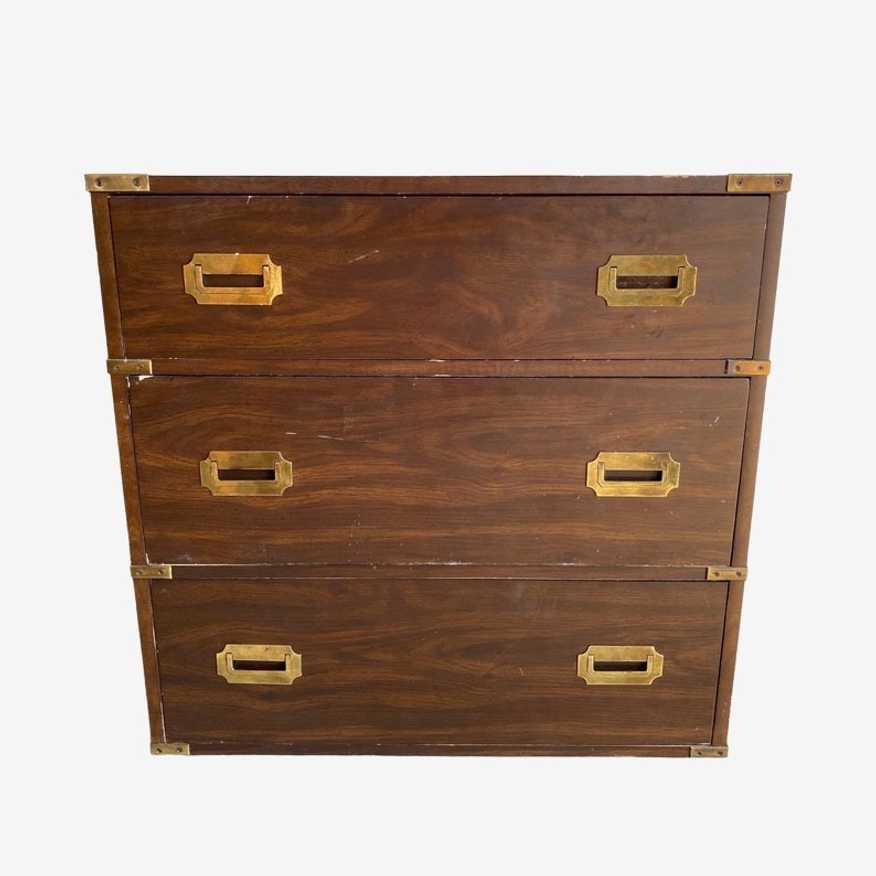 Campaign Nightstand with 3 Drawers - Vintage Mid Century Modern End Table or Bedside Chest - image 0