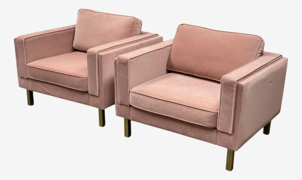 Edloe Finch Albany Park Lounge Chairs in Blush Pink, Pair Kashew