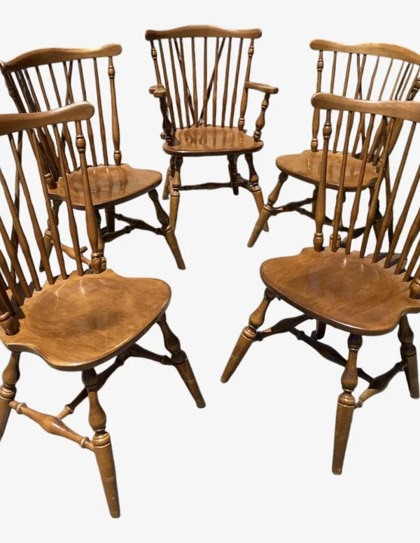 1960s Vintage Ethan Allen Windsor Fiddleback Dining Chairs- Set of