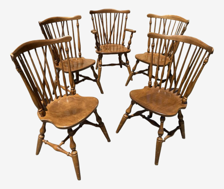 1960s Vintage Ethan Allen Windsor Fiddleback Dining Chairs- Set of