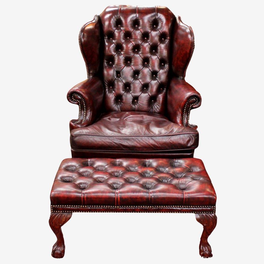 Chesterfield Style Leather Chair w/Ottoman - image 0