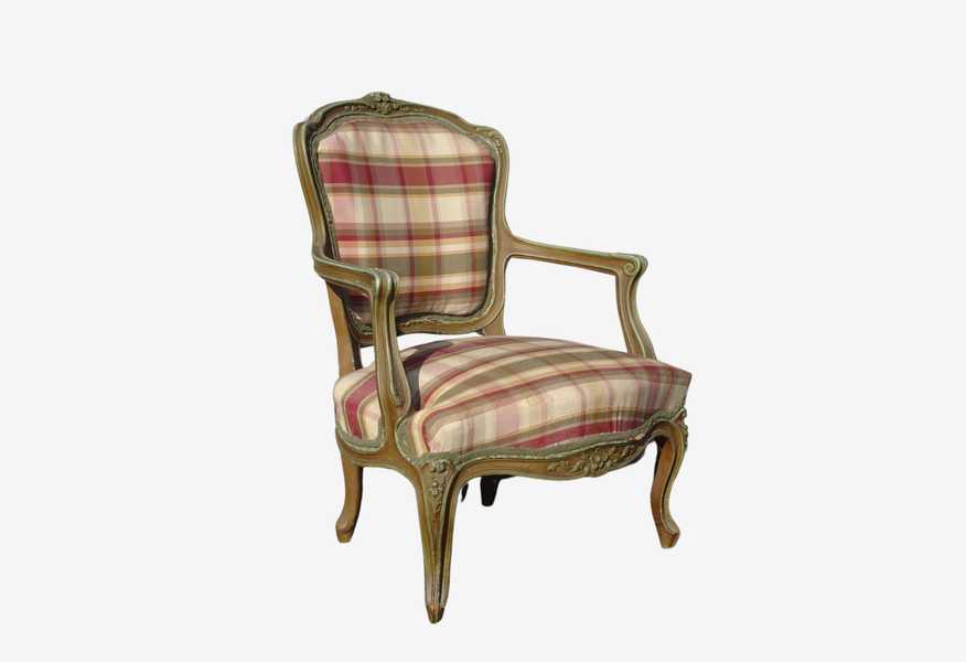 Vintage French Country Ethan Allen Style Low Profile Plaid Accent Chair - image 0
